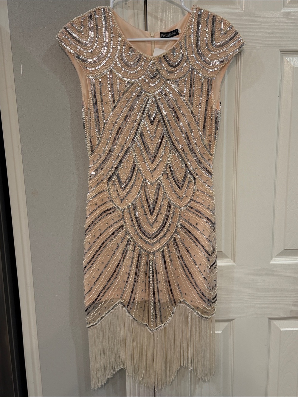 PrettyLittleThing Peach Sequin Fringe Mini Dress